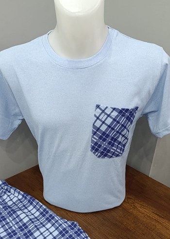 Erkek Kısa Kollu Mavi Şortlu Pijama Takımı - Görsel 2