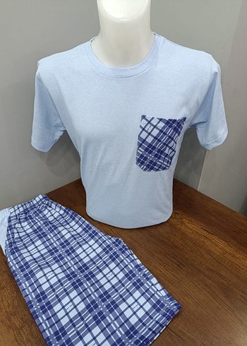 Erkek Kısa Kollu Mavi Şortlu Pijama Takımı - Görsel 6