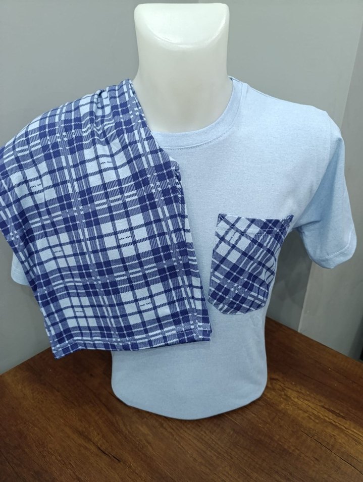 Erkek Kısa Kollu Mavi Şortlu Pijama Takımı - Görsel 4