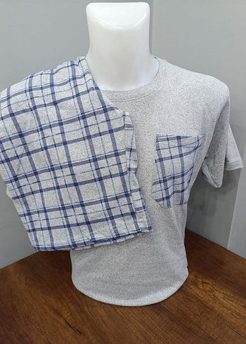 Cepli Erkek Gri Kısa Kollu Ekose Pijama Takımı - Görsel 4