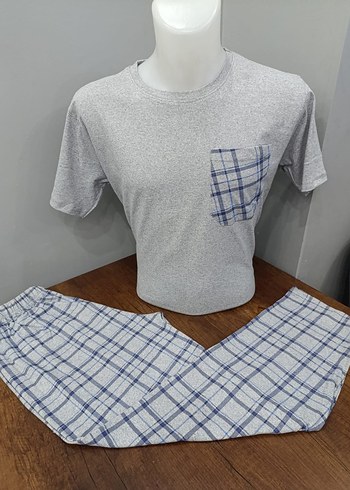 Gri Kısa Kollu Kareli Erkek Pijama Takımı - Görsel 6