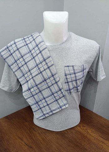 Gri Ekoseli Kısa Kollu Erkek Pijama Takımı - Görsel 2