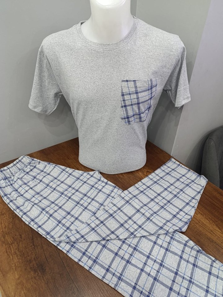 Erkek Gri Kareli Kısa Kollu Pijama Takımı - Görsel 3