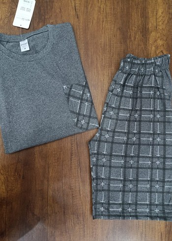 Cepli Erkek Gri Kareli Kısa Kollu Pijama Takımı - Görsel 4