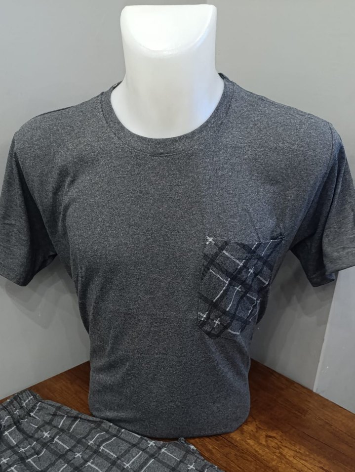 Cepli Erkek Gri Kareli Kısa Kollu Pijama Takımı - Görsel 2