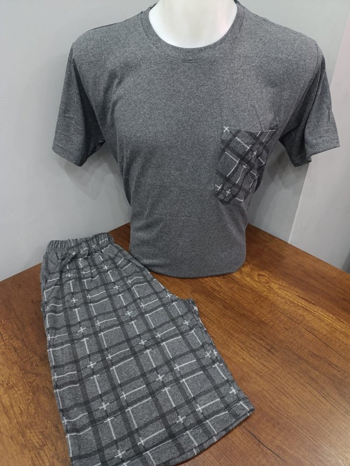 Cepli Erkek Gri Kareli Kısa Kollu Pijama Takımı - Görsel 5
