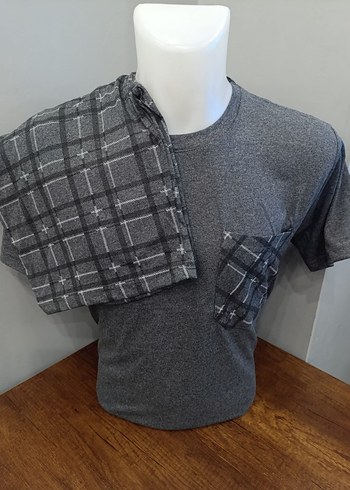 Cepli Gri Kısa Kollu Erkek Pijama Takımı - Görsel 5