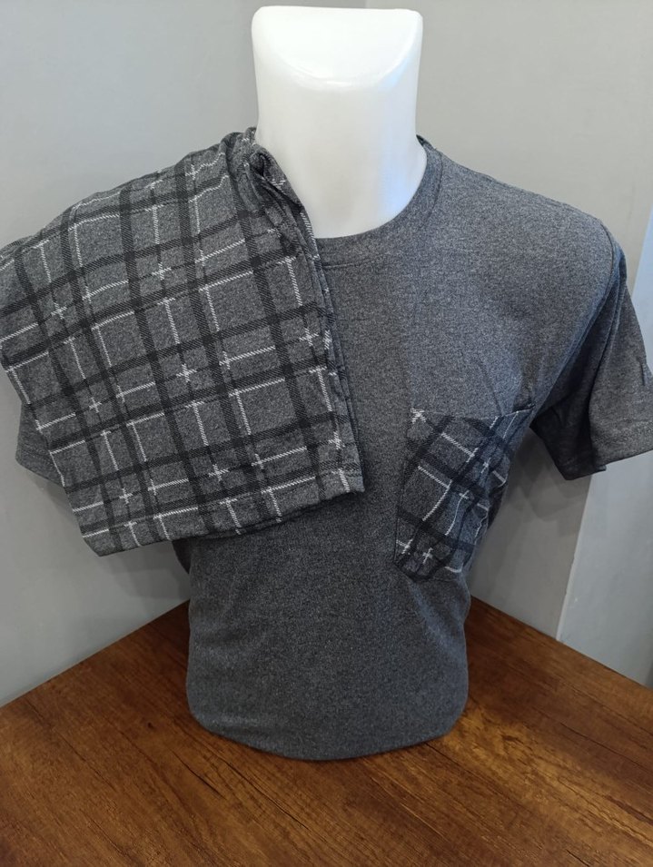 Cepli Gri Kısa Kollu Erkek Pijama Takımı - Görsel 5