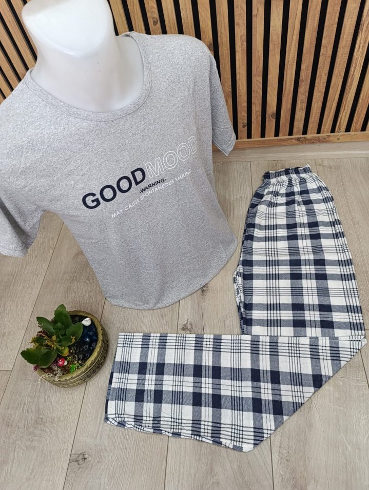 Erkek Gri Kareli Kısa Kollu Pijama Takımı - Görsel 5