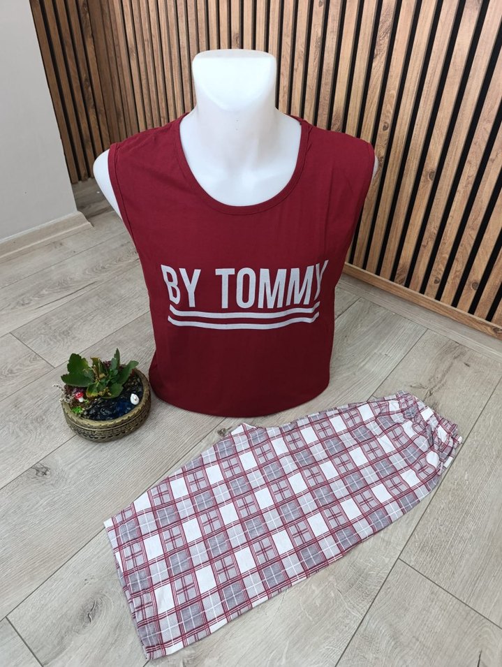 Erkek Bordo Kolsuz Kapri Pijama Takımı - Görsel 3