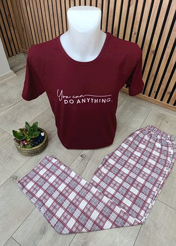 Erkek Bordo Gri Kısa Kollu Pijama Takımı - Görsel 2