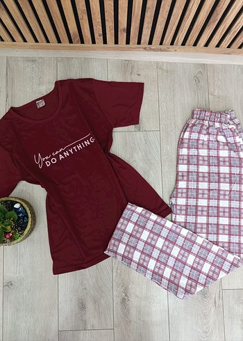 Erkek Bordo Gri Kısa Kollu Pijama Takımı - Görsel 3