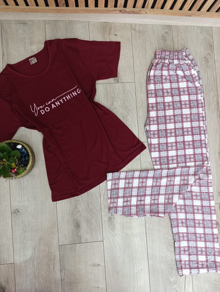 Erkek Bordo Gri Kısa Kollu Pijama Takımı - Görsel 5