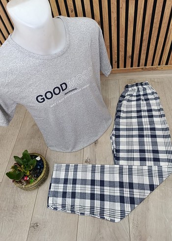 Erkek Gri Kısa Kollu Kareli Pijama Takımı - Görsel 5