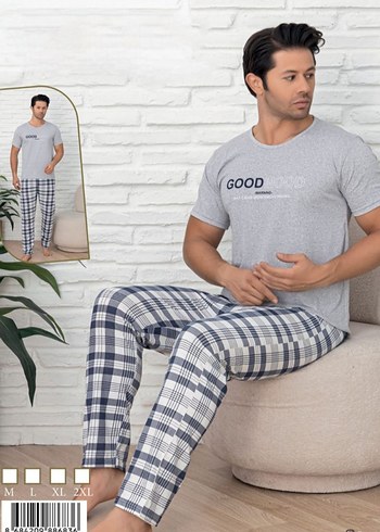 Gri Kareli Erkek Kısa Kollu Pijama Takımı