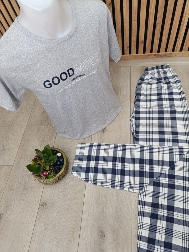 Gri Kareli Erkek Kısa Kollu Pijama Takımı - Görsel 2