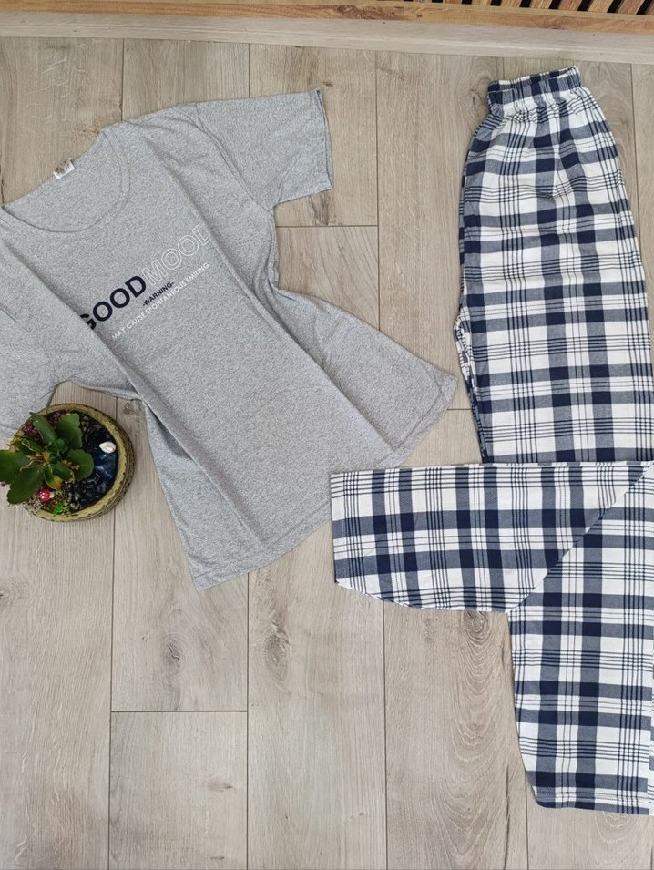 Gri Kareli Erkek Kısa Kollu Pijama Takımı - Görsel 4