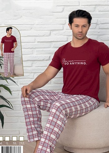 Erkek Bordo Kısa Kollu Pijama Takımı