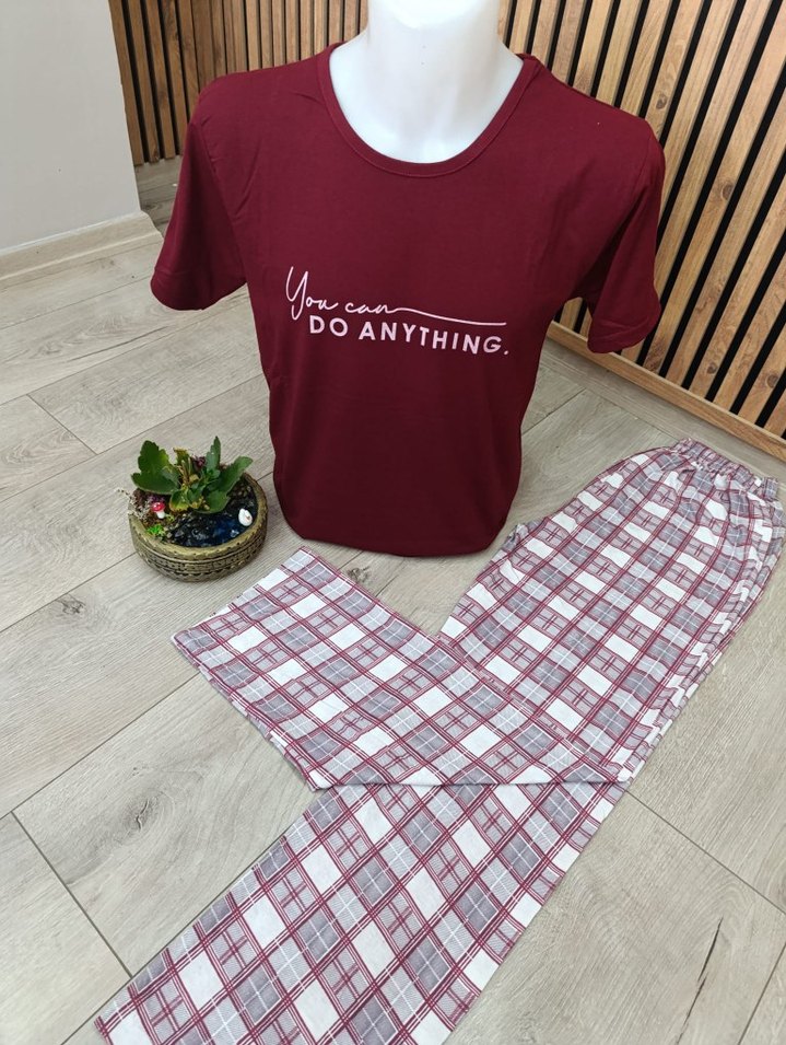 Erkek Bordo Kısa Kollu Pijama Takımı - Görsel 4