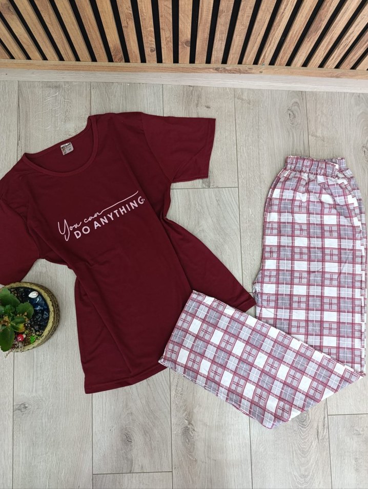 Erkek Bordo Kısa Kollu Pijama Takımı - Görsel 5