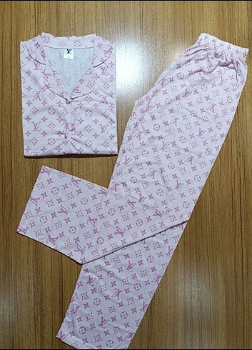 xl Beden pembe Renk Louis Vuitton Bayan Önden Düğmeli Pijama Takımı