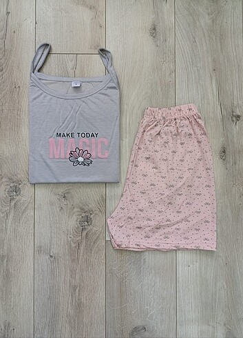 l Beden Bayan İp Askılı Şortlu Pijama Takımı