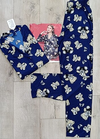 xl Beden Bayan Uzun Kollu Önden Düğmeli Pijama Takımı