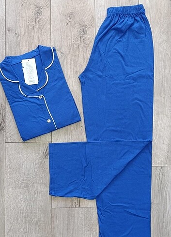 l Beden Bayan Uzun Kol Önden Düğmeli Pijama Takımı