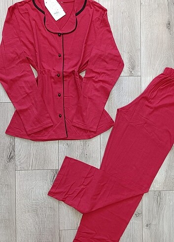 s Beden Bayan Uzun Kol Önden Düğmeli Pijama Takımı