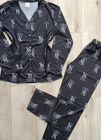 m Beden Uzun Kol Önden Düğmeli Pijama Takımı
