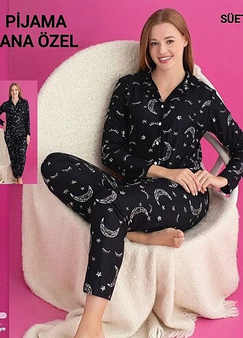 Bayan Uzun Kol Önden Düğmeli Pijama Takımı 
