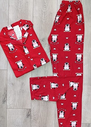 xxl Beden kırmızı Renk Uzun Kol Önden Düğmeli Pijama Takımı