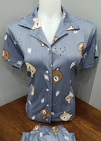 Bayan Kısa Kol Önden Düğmeli PiJaMa TaKıMı 