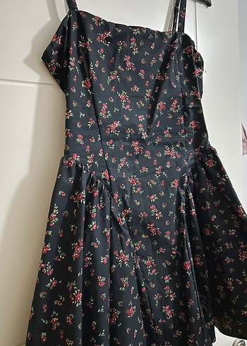 Siyah Çiçek Desenli Mini Elbise - Görsel 6