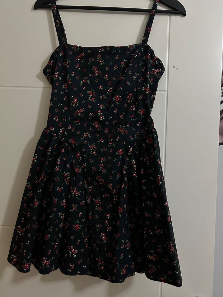 Siyah Çiçek Desenli Mini Elbise - Görsel 5