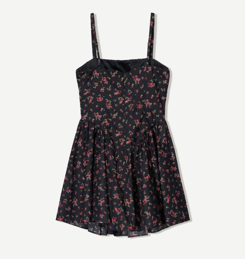 Siyah Çiçek Desenli Mini Elbise - Görsel 4