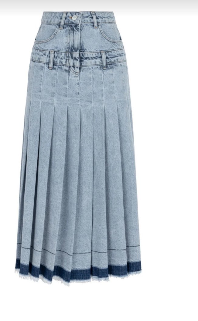 Kadın Mavi Denim Pilili Midi Etek - Görsel 2