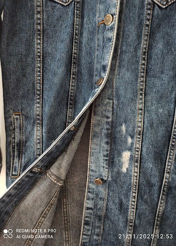 Düğmeli Uzun Kadın Kot Ceket - Görsel 3