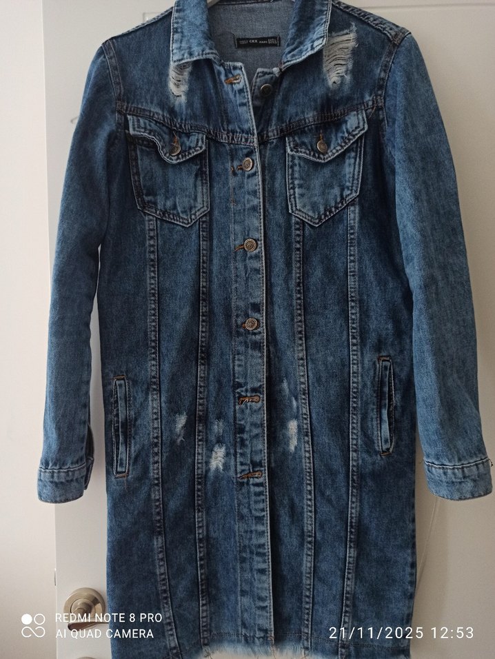 Düğmeli Uzun Kadın Kot Ceket - Görsel 2