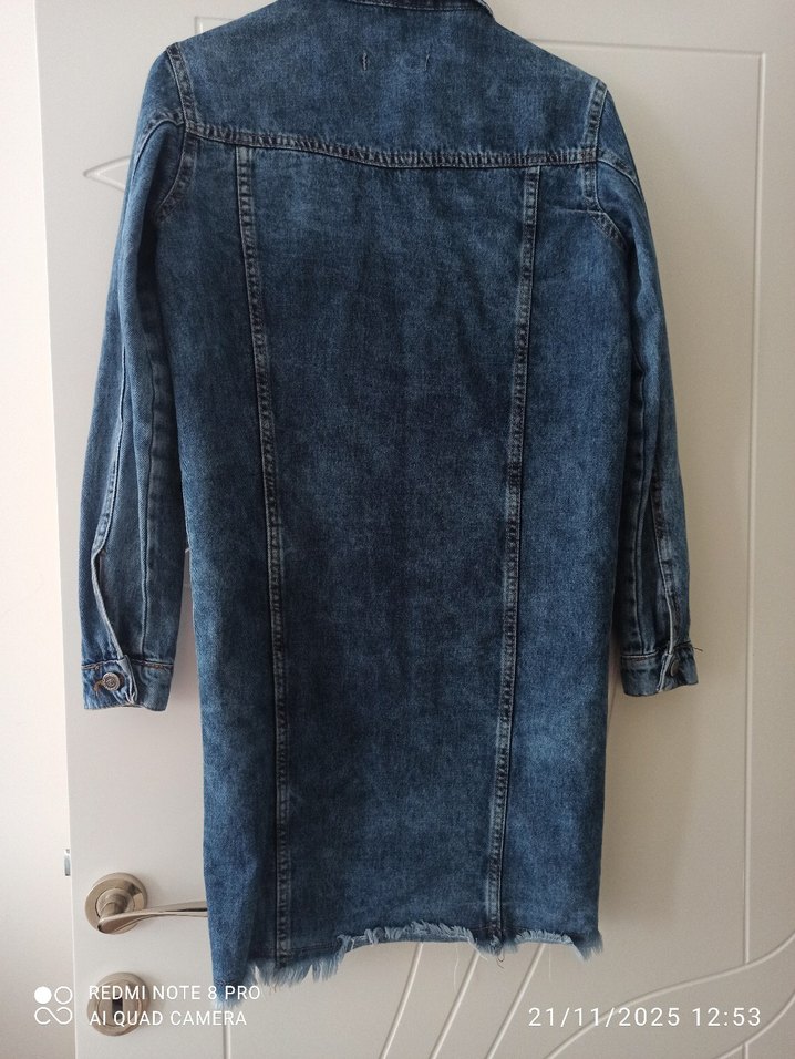 Düğmeli Uzun Kadın Kot Ceket - Görsel 4