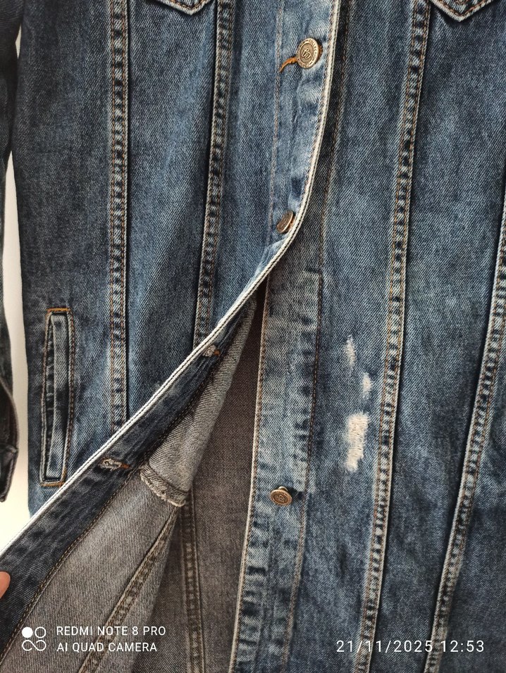 Düğmeli Uzun Kadın Kot Ceket - Görsel 3