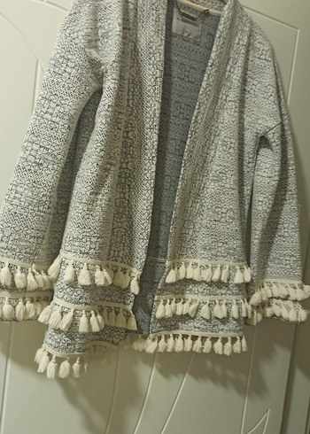 Gri Nakışlı Uzun Kollu Triko Hırka - Görsel 3