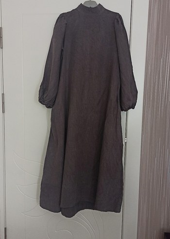 Gri Uzun Keten Bohem Elbise - Görsel 4