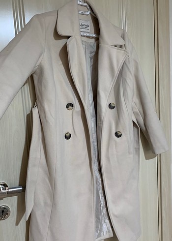 Düğmeli Bej Midi Kadın Kaban - Görsel 2