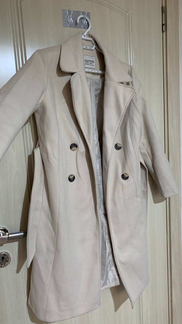 Düğmeli Bej Midi Kadın Kaban - Görsel 2