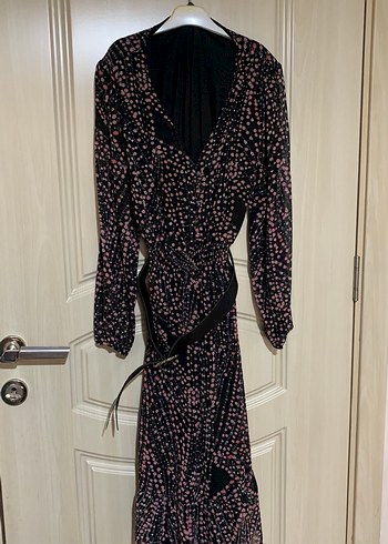 Pembe Bağcıklı Uzun Kadın Elbise - Görsel 5