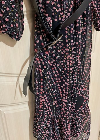 Pembe Bağcıklı Uzun Kadın Elbise - Görsel 3