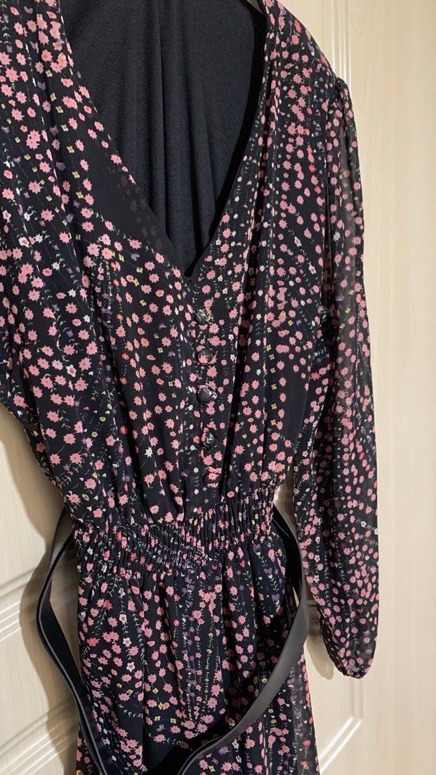 Pembe Bağcıklı Uzun Kadın Elbise - Görsel 4