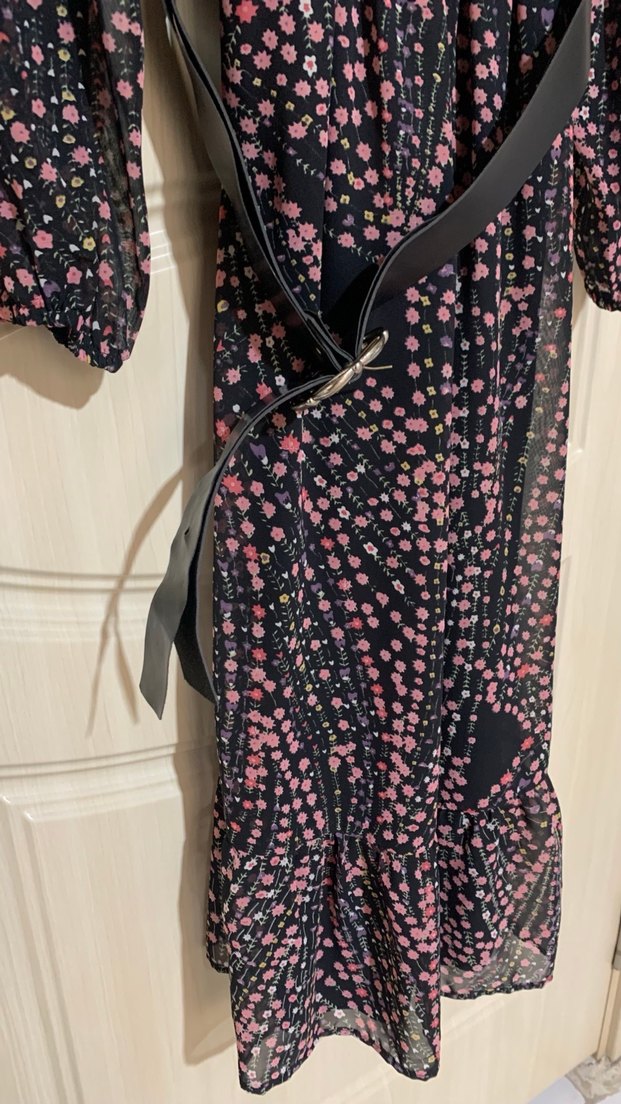 Pembe Bağcıklı Uzun Kadın Elbise - Görsel 3