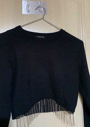 Kadın Siyah Püsküllü Crop Top - Görsel 2